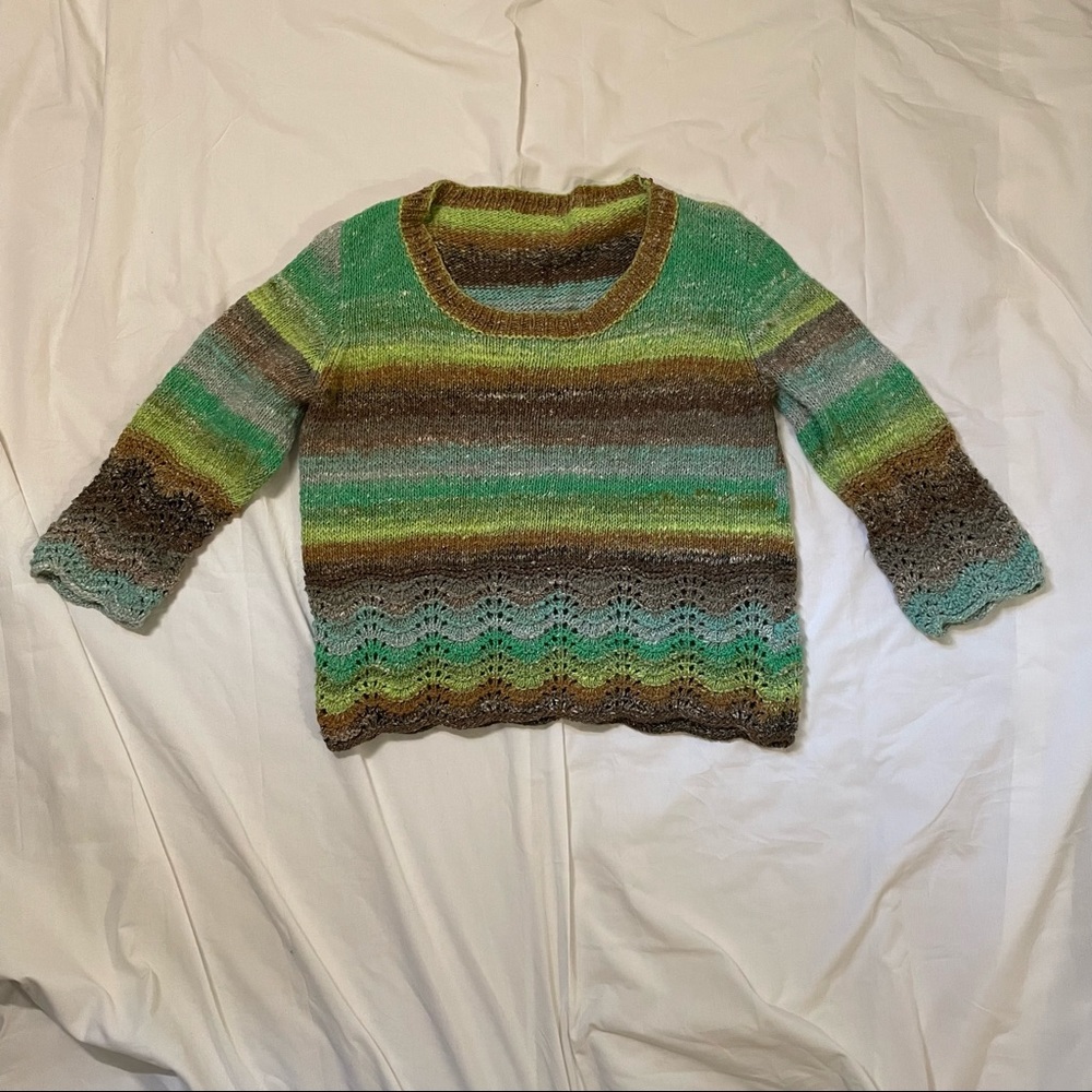 Handknit fall sweater brown and green
